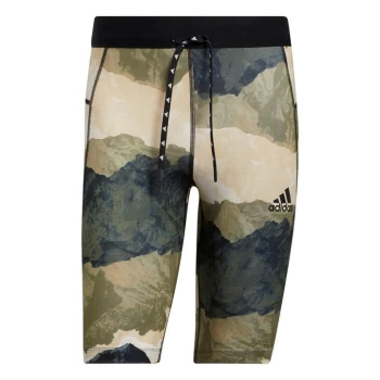 Image of adidas Earth Graphic Fitted Yoga Shorts Mens - Focus Olive / Black