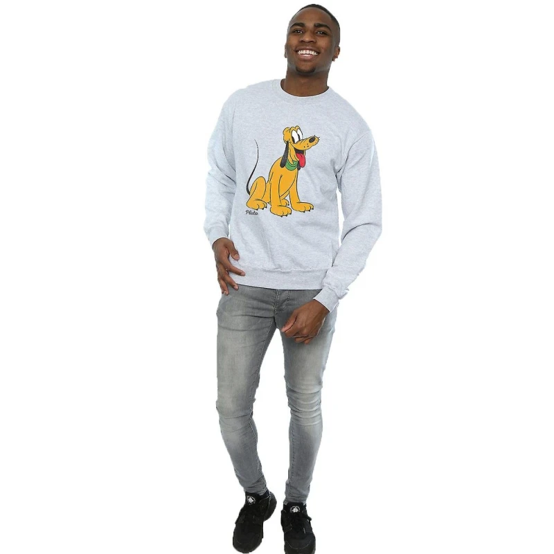 Image of Disney Men Classic Pluto Sweatshirt in Grey Size: Small Grey S Male 5063300601433