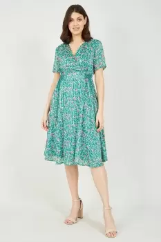 Image of Blue Floral Waist Tie Dress