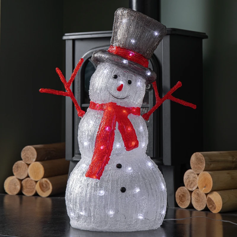 Image of 55cm Light up Acrylic Christmas Snowman with Top Hat & Scarf with White LEDs