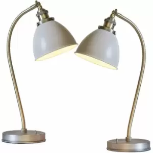 Image of 2 pack Vintage Curved Table Lamp Antique Brass & Grey Industrial Bedside Light