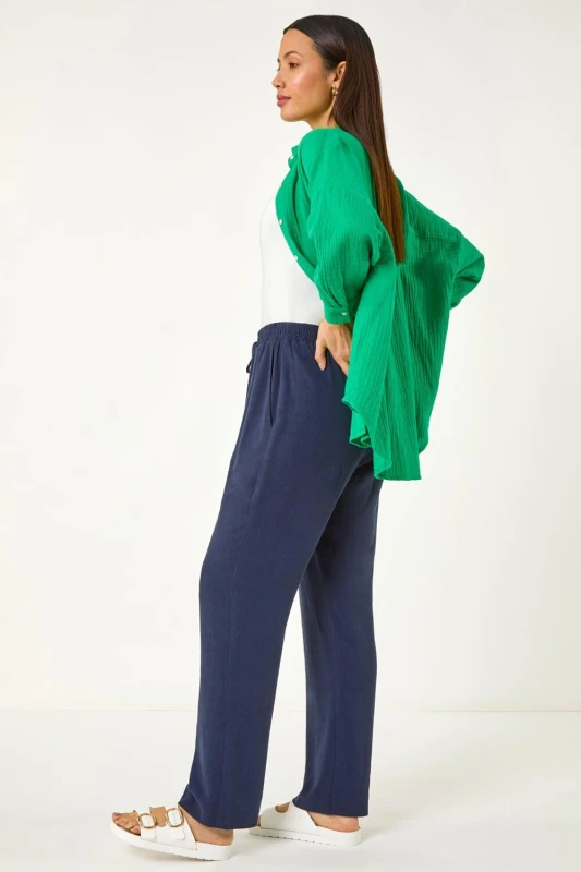 Image of Roman Womens Full Length Linen Trouser in Navy Size: 20 Navy Female 20