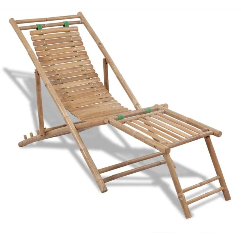 Image of Bamboo Deck Chair with Footrest Furniture Patio Garden Beach Yard Outdoor