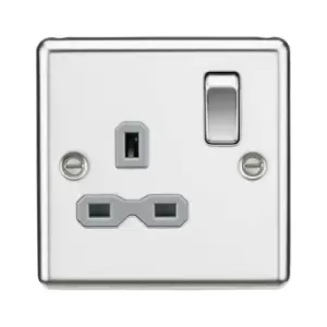 Image of Knightsbridge - 13A 1G dp Switched Socket with Grey Insert - Rounded Edge Polished Chrome