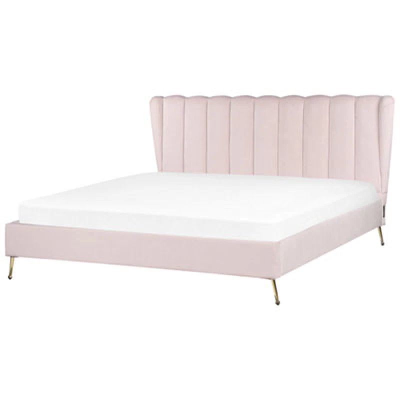 Image of Beliani Bed Velvet Miribel 180 X 200 Cm (Eu Super King) Pastel Pink