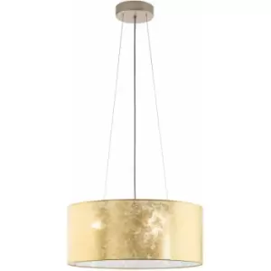 Image of Pendant Ceiling Light Colour Champagne Shade Gold Fabric Bulb E27 3x60W