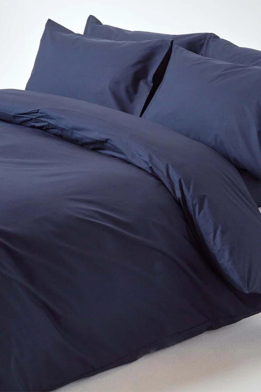 Image of Homescapes Navy Egyptian Cotton Duvet Cover With Pillowcases 200 Tc, Super King