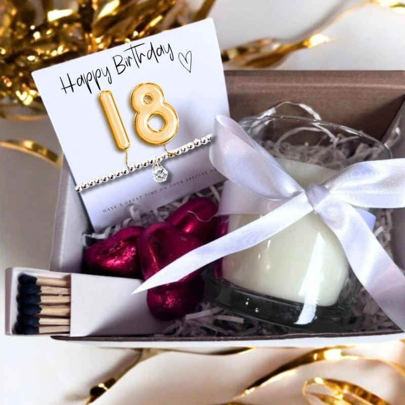 Image of Aye Do Gold 18th Birthday Gift Hamper - Bracelet & Candle Silver female Gift Set