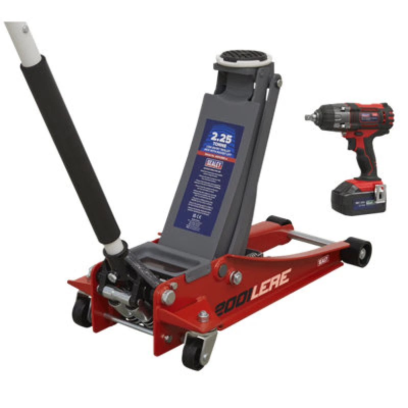 Image of Sealey 2.2 Tonne Trolley Jack and 18v Cordless Impact Wrench Combo Kit 2001LERECOMBO Colour: Red