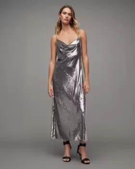 Image of AllSaints Hadley Sequin Midi Slip Dress