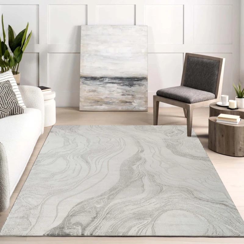 Image of Novu Modern Abstract Living Room Area Rug Metallic Sheen- Stream Grey 160Cm X 230Cm
