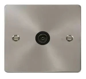 Image of Click Scolmore Define Brushed Steel 1 Gang Coaxial Outlet With Black - FPBS065BK