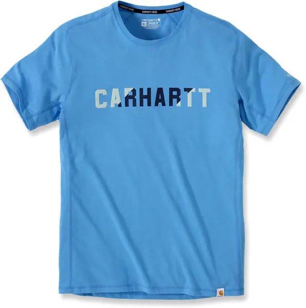 Image of Carhartt Force Flex Block Logo T-Shirt, blue, Size S