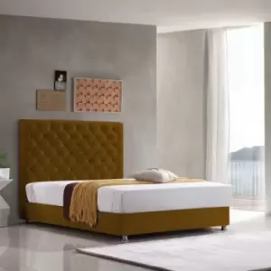 Image of Marina Upholstered Beds - Plush Velvet, Single Size Frame, Mustard - Mustard