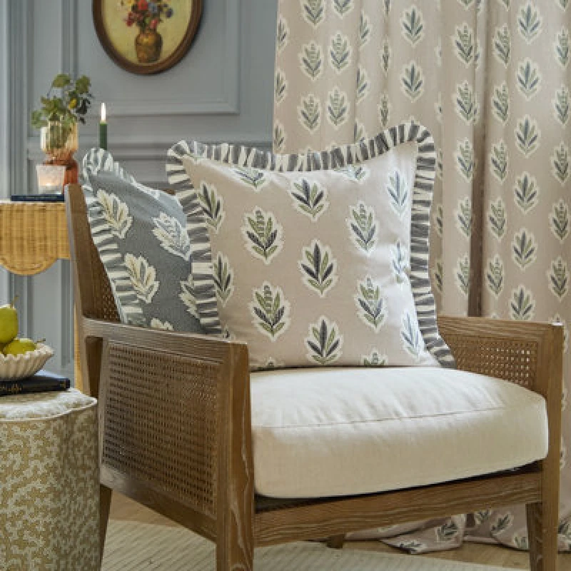 Image of Sanderson Sanderson Sessile Leaf Ruffle Cushion in Light Blue Size: 50cm x 50cm Light Blue 50cm x 50cm Unisex 5025532813978