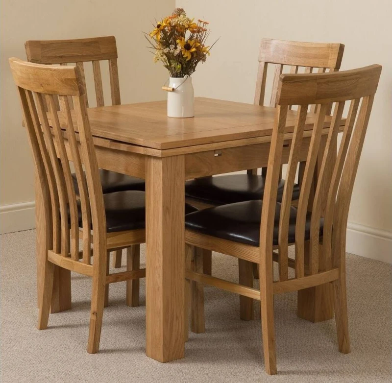 Image of Thats Furniture Richmond 90-150cm Square Oak Extending Dining Table & 4 Harvard Chairs in Brown Brown Unisex