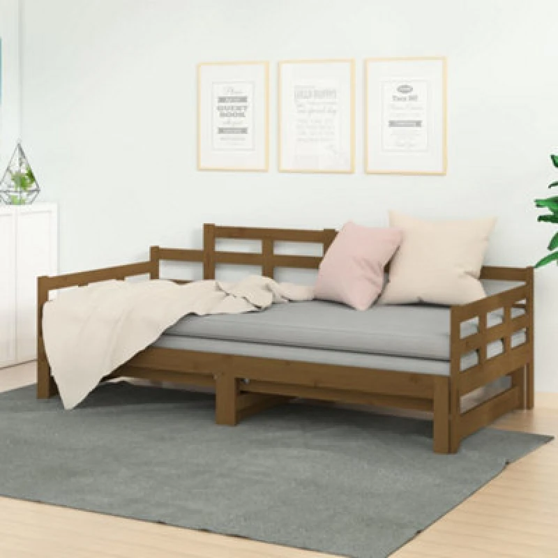 Image of Vidaxl Pull-out Day Bed Honey Brown Solid Wood Pine 2X(90X200) Cm, Brown 820345
