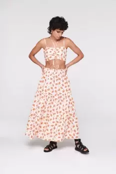 Image of Hema Tiered Crinkle Midi Skirt, Orange Blossom / UK 10