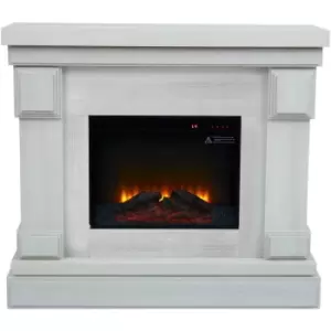 Image of Hestia 48″ Electric Free Standing Fireplace with Touch Screen, Remote Control, Temperature & Timer Controls, Indoor Heating, Wood Grain - White Wood