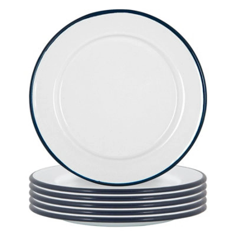 Image of Argon Tableware White Enamel Side Plates - 20Cm - Navy - Pack Of 6