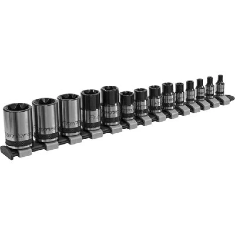 Image of Loops 14 PACK TRX Star Socket Set - 1/4" 3/8" 1/2" Square Drive PREMIUM BLACK CHROME Black