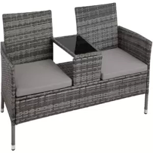 Image of Garden bench with table poly rattan - love seat, patio set, garden set - grey/light grey - grey/light grey