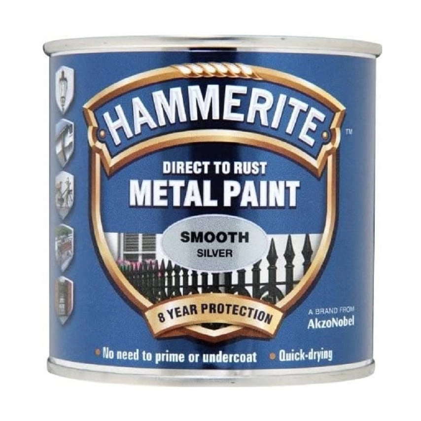 Image of Hammerite Smooth Silver Paint 250ml