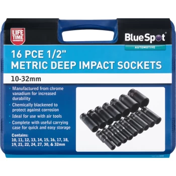 Image of Bluespot - 01550 16 Piece 1/2' Deep Impact Sockets 10-32mm