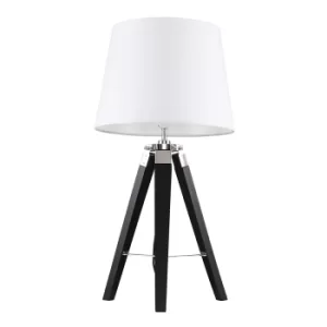 Image of Clipper Black and Chrome Tripod Table Lamp with White Aspen Shade