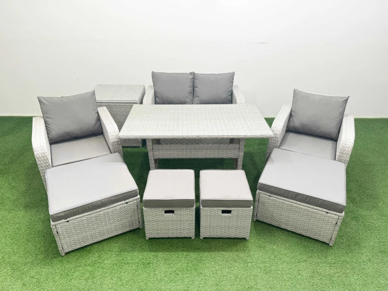 Image of Fimous PE Rattan Lounge Sofa Set 8 Seater Outdoor Garden Furniture Sets in Light Grey Light Grey Unisex