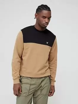 Image of Lyle & Scott Contrast Yoke Crew Neck Sweatshirt - Camel, Camel Size M Men