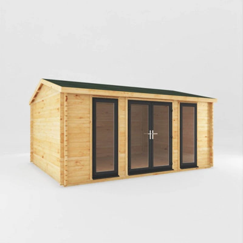 Image of Mercia 5 X 4 M Home Office Studio Log Cabin With Upvc Windows And Doors - 44mm - Timber - L414.1 X W503.6 X H272.5cm - Brown