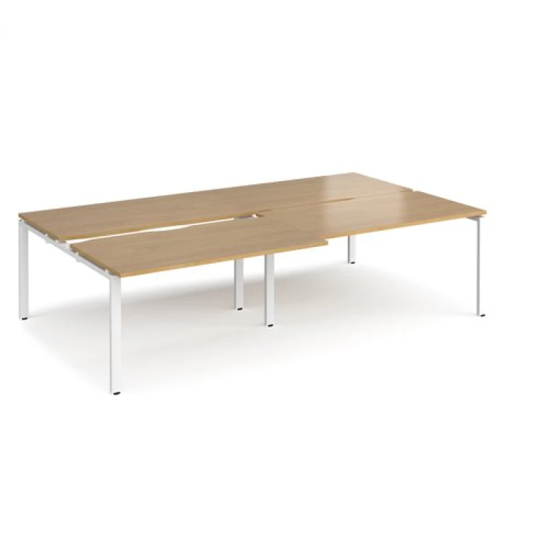 Image of Adapt Bench Desk 4 Person Rectangular Desks 2800mm With Sliding Tops Oak Tops With White Frames 1600mm Depth Adapt Oak STE2816-WH-O