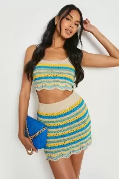 Image of Crochet Stripe Crop Mini Skirt Beach Coord