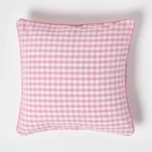 Image of Cotton Gingham Check Pink Cushion Cover, 45 x 45cm - Pink - Homescapes