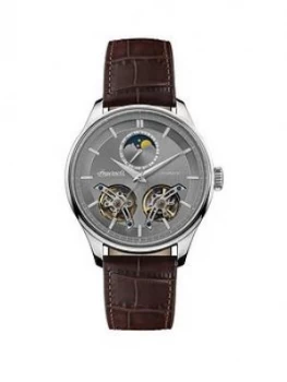 Image of Ingersoll 1892 The Chord Silver Moon Phase Skeleton Eye Automatic Dial Brown Leather Strap Mens Watch, One Colour, Men