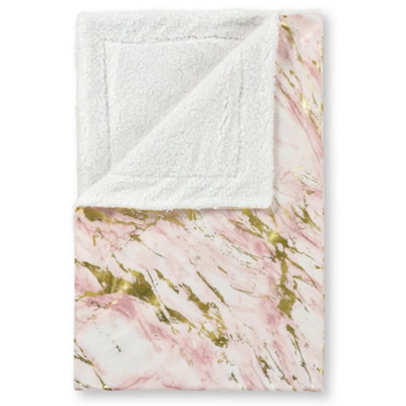 Image of Velosso Sophisticated Velvet Throw Blanket With Sherpa Backed Warm Lining, Metallic Marble Design, 100Cmx150Cm - Pink