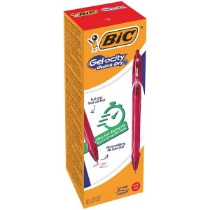 Image of Bic Gel-ocity Quick Dry Ink Rollerball Pen Red PK12