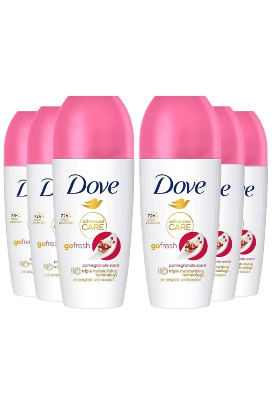 Image of Dove Roll On Womens 'Antiperspirant' Pomegranate 72H Lasting, 6x 50ml White