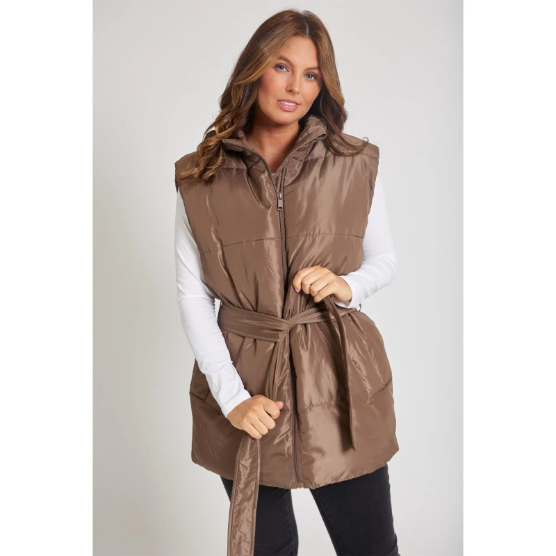 Image of Be You Belted Tie Padded Gilet - Brown Brown 8