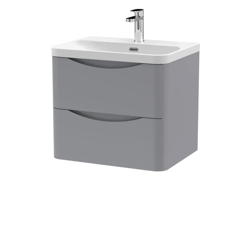 Image of Balterley Arch Wall Hung 2-Drawer Bathroom Vanity, Ceramic Basin, Grey, 600mm in Grey Grey Unisex