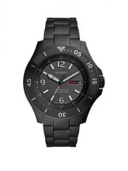 Image of Fossil Black And Red Detail Daydate Dial Black Stainless Steel Bracelet Men Watch