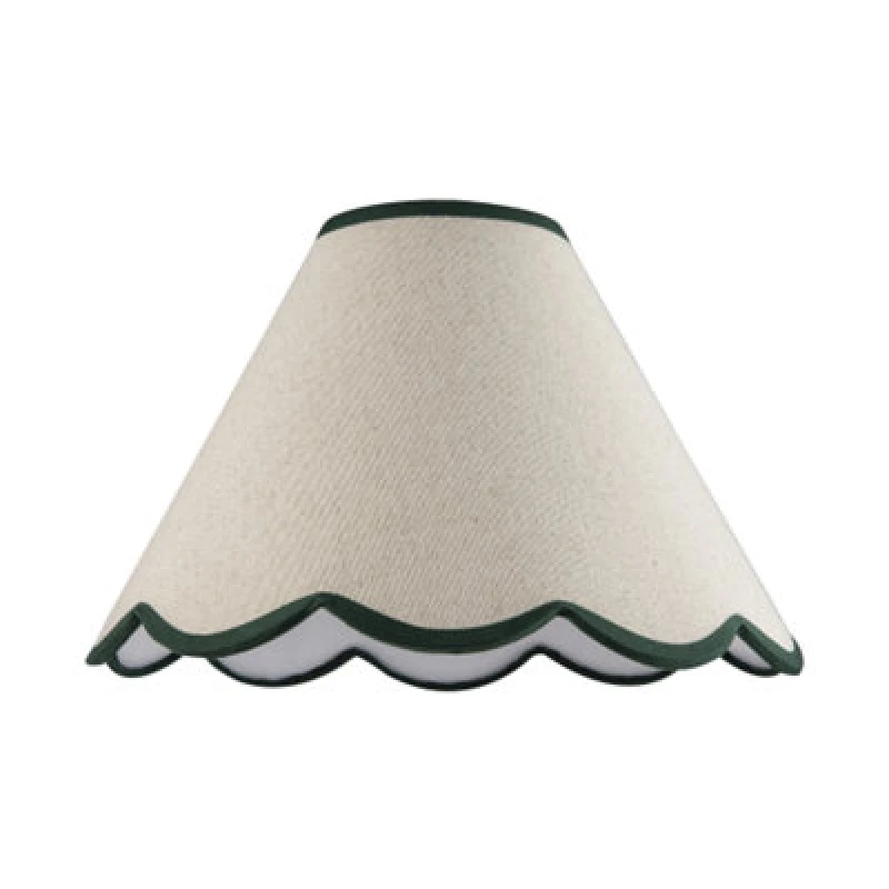 Image of Happy Homewares Scallop Edge Natural Textured Linen Coolie Lamp Shade With Green Trims