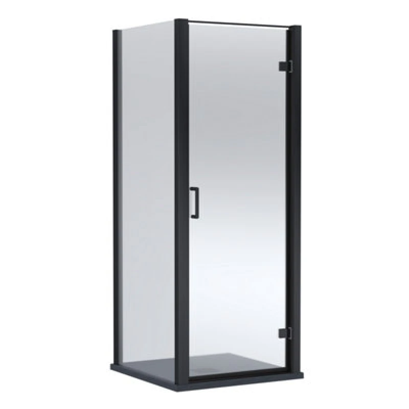Image of Balterley Hinged Shower Door & Slimline Tray: 800x800mm Matt Black in Black Unisex