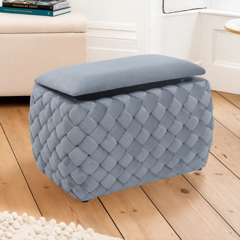 Image of Artemis Home Plumeo Velvet Storage Ottoman in Grey Grey Unisex