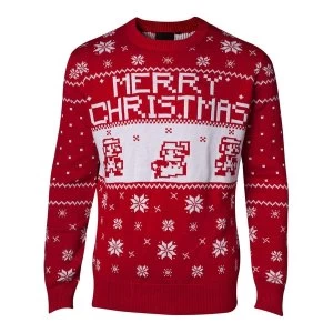 Image of Nintendo Super Mario Bros - Pixel Mario Mens XX-Large Christmas Jumper - Red