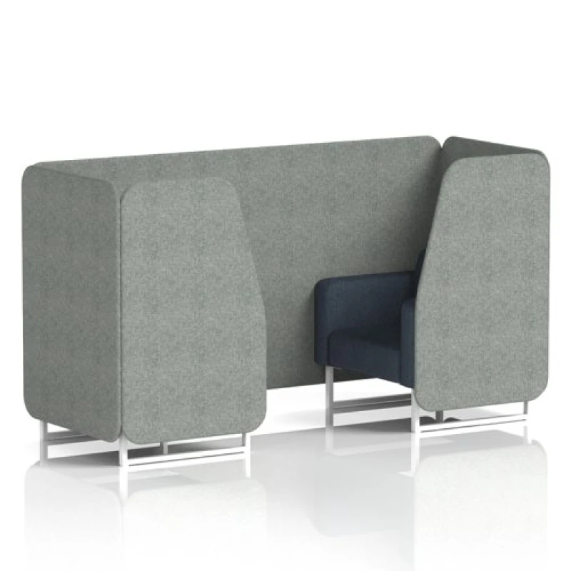 Image of Brixworth 2 Seater Office Booth with Front Panel - White Legs in Rivet Fabric - Prime Panels and Crucible Sofa