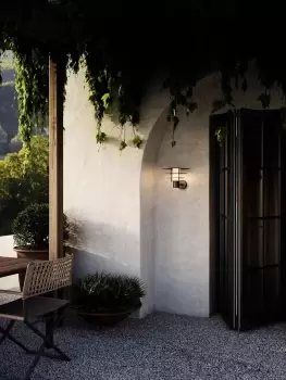 Image of Bastia Outdoor Patio Terrace Metal Wall Light in Black (Diam) 27.6cm