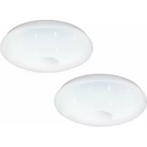 Image of 2 pack Flush Ceiling Light White Shade White Plastic Crystal Effect LED 20W Incl