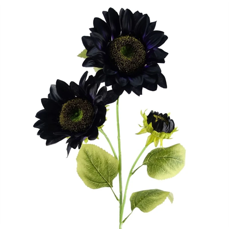 Image of Leaf 88cm Purple Artificial Sunflower - 3 heads